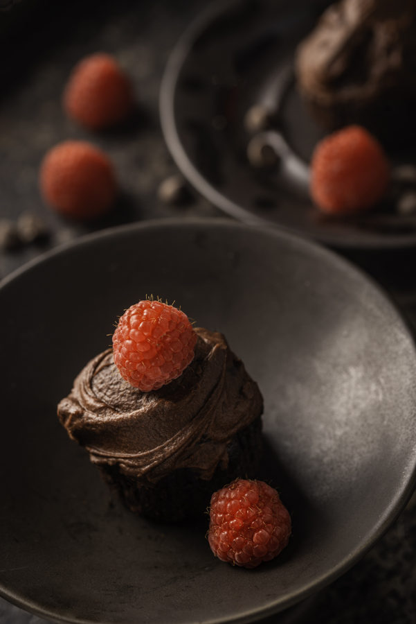Chocolate Cupcakes with rasberries by Julie L'Heureux Visual Media Strategy
