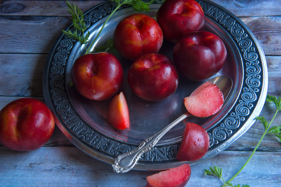 Plums on Silver Plate by Julie L'Heureux Visual Media Strategy
