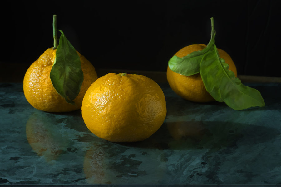 Tangerines on Green Marble by Julie L'Heureux Visual Media Strategy