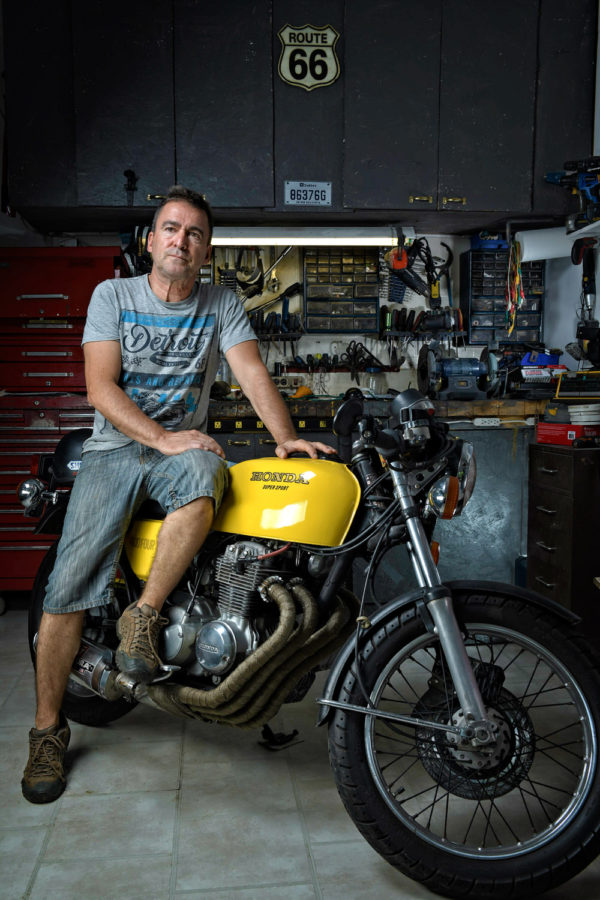 Man and Honda Motorcycle Montreal lifestyle photographer Melvyn Kouri Montreal Visual Media Strategy