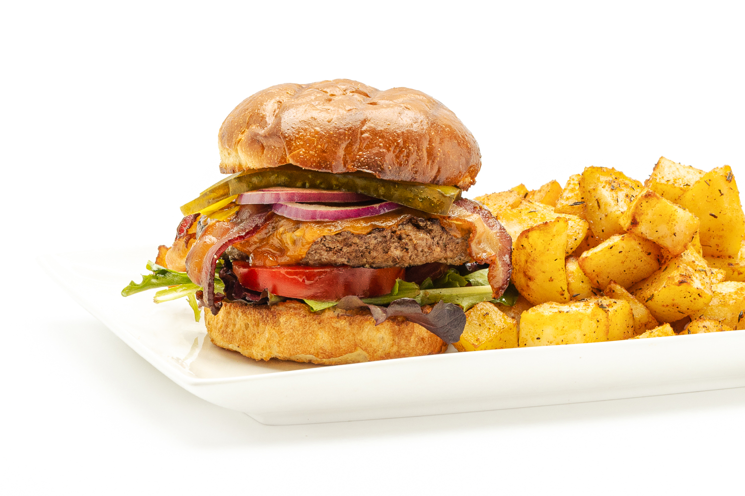 Photograph of hamburger and potatoes by Teresa Ste Marie, Montreal