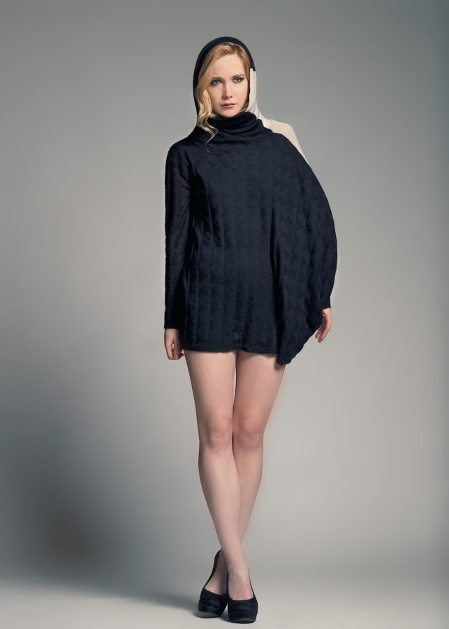 Model Wearing Hooded Paychi Guh Cashmere Sweater Copyright Bret Doss Visual Media Strategy